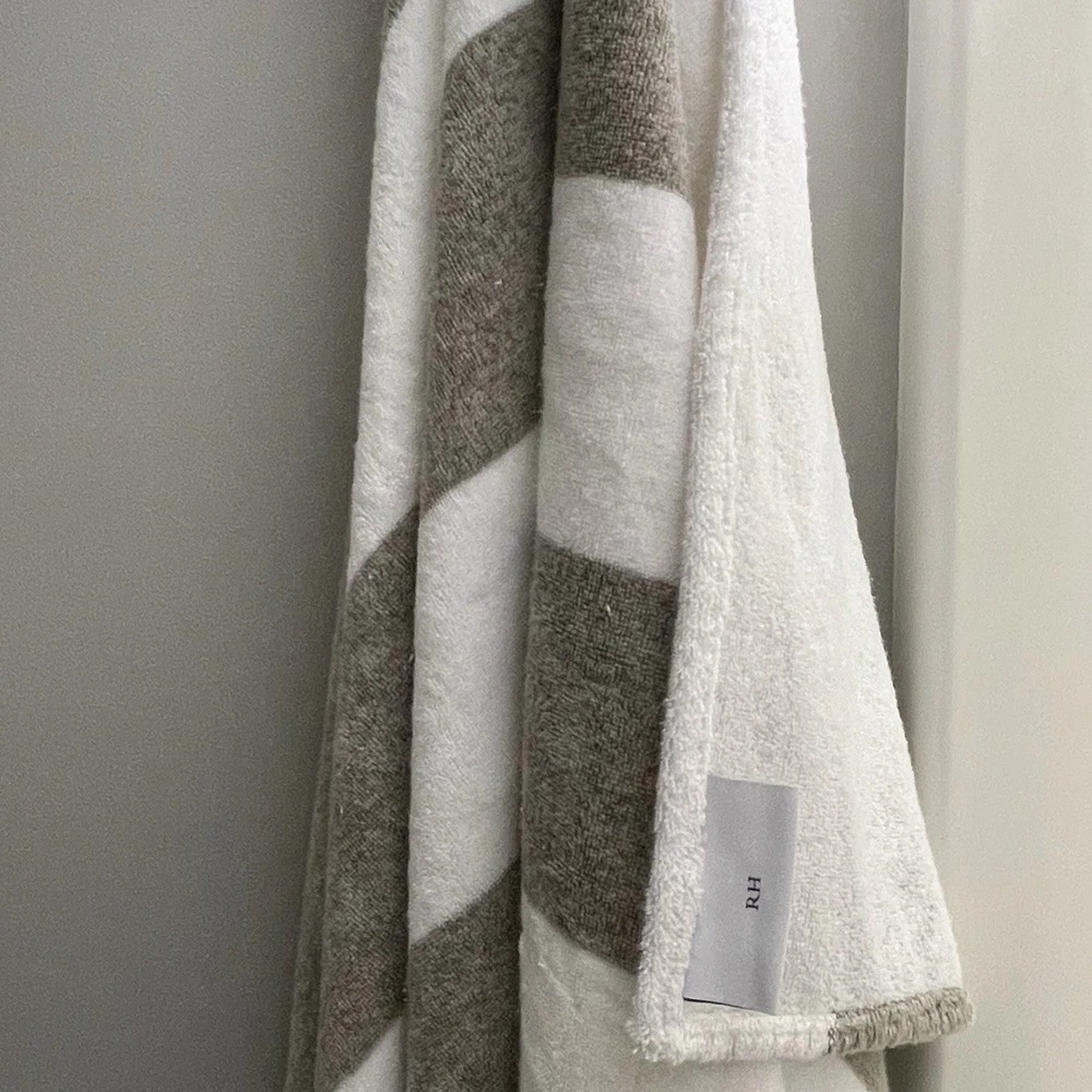 Retired RESTORATION HARDWARE RH Retro Stripe Beach Resort Towel White Dove Gray